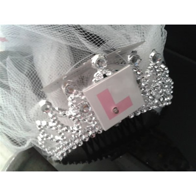 Flashing Bride to Be L Plate Comb with Veil